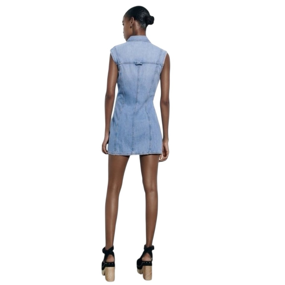 ZARA Blue Denim Snap Front Mini Dress, Size S. - Picture 2 of 8